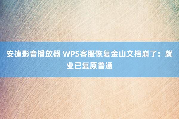 安捷影音播放器 WPS客服恢复金山文档崩了：就业已复原普通