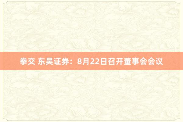 拳交 东吴证券：8月22日召开董事会会议